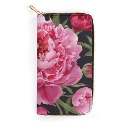 Garden Peony Slim Thin Credit Card Wallet, PU Leather Bifold Cash Wallet, Zipper Coin Pocket ID Window Wallet Storage Bag Wallet Coin Purse Pouch Change Holder Small with Zipper for Men And Women von LDTVSFZQ