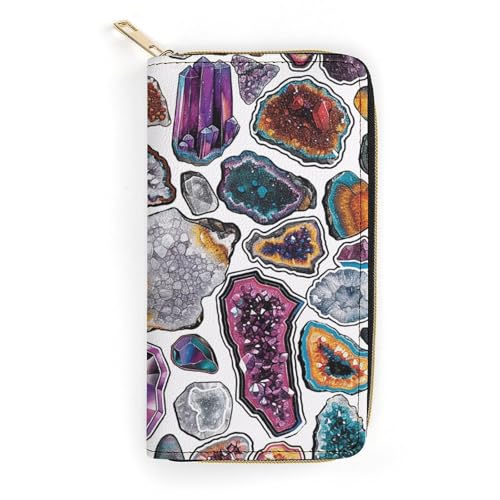 Geodes And Rocks Slim Thin Credit Card Wallet PU Leather Bifold Cash Wallet Zipper Coin Pocket ID Window Wallet Storage Bag Wallet Coin Purse Pouch Change Holder Small with Zipper for Men And Women von LDTVSFZQ