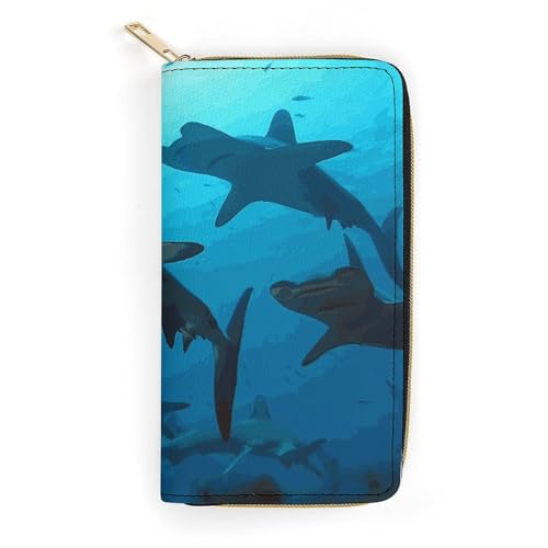 Hammerhead Sharks Slim Thin Credit Card Wallet, PU Leather Bifold Cash Wallet, Zipper Coin Pocket ID Window Wallet Storage Bag Wallet Wallet Coin Purse Pouch Change Holder Small with Zipper for Men von LDTVSFZQ