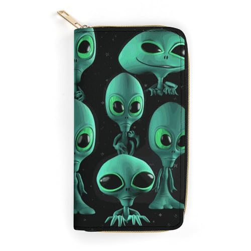 LDTVSFZQ Aliens Slim Thin Credit Card Wallet, PU Leather Bifold Cash Wallet, Zipper Coin Pocket ID Window Wallet Storage Bag Wallet Coin Purse Pouch Change Holder Small with Zipper for Men And Women von LDTVSFZQ