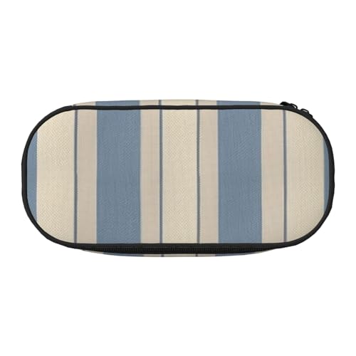 LDTVSFZQ Blau-beige gestreiftes Federmäppchen mit großem Fassungsvermögen, niedliches Federmäppchen mit Doppelreißverschluss, tragbar, Make-up-Organizer, für Damen und Herren, Schwarz, Talla única von LDTVSFZQ
