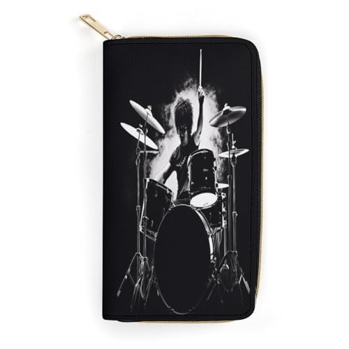 LDTVSFZQ Drummer Slim Thin Credit Card Wallet, PU Leather Bifold Cash Wallet, Zipper Coin Pocket ID Window Wallet Storage Bag Wallet Coin Purse Pouch Change Holder Small with Zipper for Men And Women von LDTVSFZQ