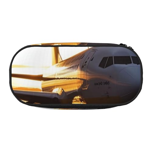 LDTVSFZQ Federmäppchen mit Flugzeug im Abendlicht, großes Fassungsvermögen, niedliches Federmäppchen mit doppeltem Reißverschluss, tragbarer Stifthalter, Organizer, Make-up-Tasche für Damen und Herren von LDTVSFZQ