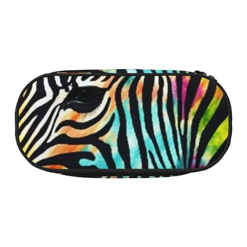 LDTVSFZQ Federmäppchen mit buntem Regenbogen-Zebramuster, großes Fassungsvermögen, niedliches Federmäppchen mit doppeltem Reißverschluss, tragbarer Stifthalter, Organizer, Make-up-Tasche für Damen und von LDTVSFZQ