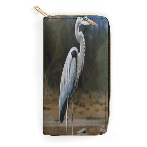 LDTVSFZQ Heron Slim Thin Credit Card Wallet, PU Leather Bifold Cash Wallet, Zipper Coin Pocket ID Window Wallet Storage Bag Wallet Coin Purse Pouch Change Holder Small with Zipper for Men And Women von LDTVSFZQ