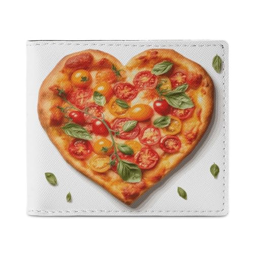 LDTVSFZQ Herzförmige Pizza-Geldbörse mit vollem Druck, doppelt gefaltet, Kreditkartenetui, Kartenetui, Geldorganizer, Geldbörse, Bargeldbörse mit glattem Reißverschluss, für Damen und Frauen, Stil von LDTVSFZQ