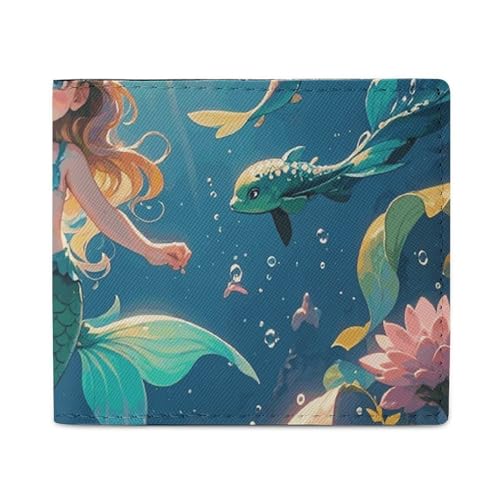 LDTVSFZQ Meerjungfrau Volldruck Geldbörse, doppelt gefaltete Kreditkarten-Geldbörse, Kleingeldbörse, Kartenetui, Geldorganizer, Geldbörse, Bargeld, Geldbörse mit glattem Reißverschluss für Damen und von LDTVSFZQ