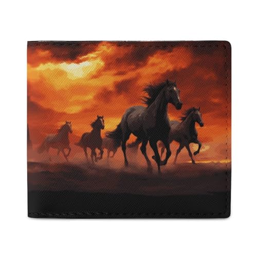 LDTVSFZQ Pferde rot leuchtende Wolken Volldruck Geldbörse doppelt gefaltete Kreditkarten-Geldbörse Kleingeldbörse Kartenetui Geld Organizer Geldbörse Bargeld Geldbörse mit glattem Reißverschluss für von LDTVSFZQ