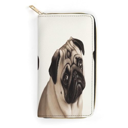 LDTVSFZQ Pug Dog Slim Thin Credit Card Wallet, PU Leather Bifold Cash Wallet, Zipper Coin Pocket ID Window Wallet Storage Bag Wallet Coin Purse Pouch Change Holder Small with Zipper for Men And Women von LDTVSFZQ
