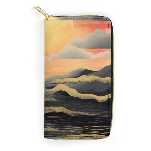 LDTVSFZQ Sunset Slim Thin Credit Card Wallet, PU Leather Bifold Cash Wallet, Zipper Coin Pocket ID Window Wallet Storage Bag Wallet Coin Purse Pouch Change Holder Small with Zipper for Men And Women von LDTVSFZQ