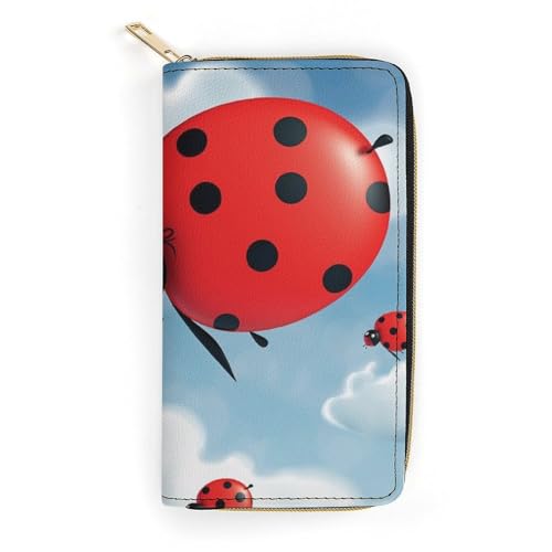 Ladybug And Cloud Slim Thin Credit Card Wallet, PU Leather Bifold Cash Wallet, Zipper Coin Pocket ID Window Wallet Storage Bag Wallet Wallet Coin Purse Pouch Change Holder Small with Zipper for Men von LDTVSFZQ