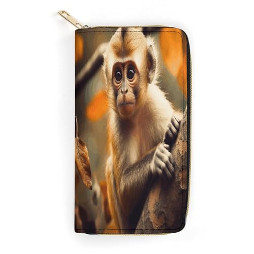 Monkey on Tree Slim Thin Credit Card Wallet, PU Leather Bifold Cash Wallet, Zipper Coin Pocket ID Window Wallet Storage Bag Wallet Coin Purse Pouch Change Holder Small with Zipper for Men And Women von LDTVSFZQ