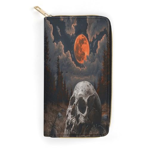 Night And Skull Slim Thin Credit Card Wallet PU Leather Bifold Cash Wallet Zipper Coin Pocket ID Window Wallet Storage Bag Wallet Coin Purse Pouch Change Holder Small with Zipper for Men And Women von LDTVSFZQ