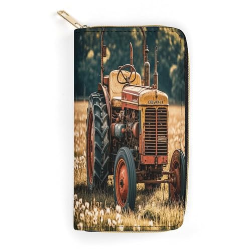Old Tractor Photoes Farm Slim Thin Credit Card Wallet PU Leather Bifold Cash Wallet Zipper Coin Pocket ID Window Wallet Storage Bag Wallet Wallet Coin Purse Pouch Change Holder Small with Zipper for von LDTVSFZQ