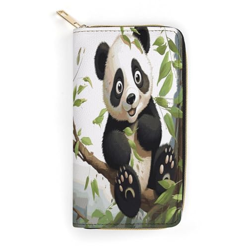 Panda on the Tree Branch Slim Thin Credit Card Wallet, PU Leather Bifold Cash Wallet, Zipper Coin Pocket ID Window Wallet Storage Bag Wallet Wallet Coin Purse Pouch Change Holder Small with Zipper for von LDTVSFZQ