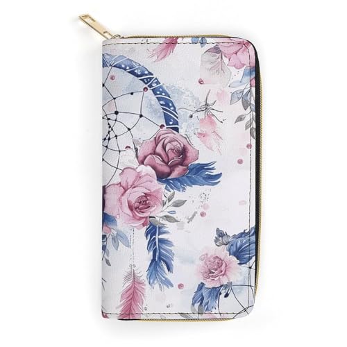 Peach Dream Catcher Slim Thin Credit Card Wallet, PU Leather Bifold Cash Wallet, Zipper Coin Pocket ID Window Wallet Storage Bag Wallet Wallet Coin Purse Pouch Change Holder Small with Zipper for Men von LDTVSFZQ