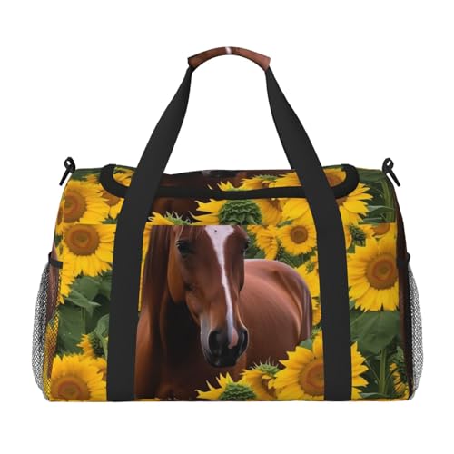 Reisetasche, leicht, wasserdicht, Tragetasche, faltbar, Wochenendtasche, Übernachtungstasche, Pferd- und Sonnenblumen-Sporttasche, für Damen und Herren, Schwarz, Einheitsgröße, Schwarz, One Size Reisetasche, leicht, wasserdicht, Tragetasche, faltbar, Wochenendtasche, Übernachtungstasche, Pferd- und Sonnenblumen-Sporttasche, für Damen und Herren, Schwarz, Einheitsgröße, Schwarz, One Size von LDTVSFZQ