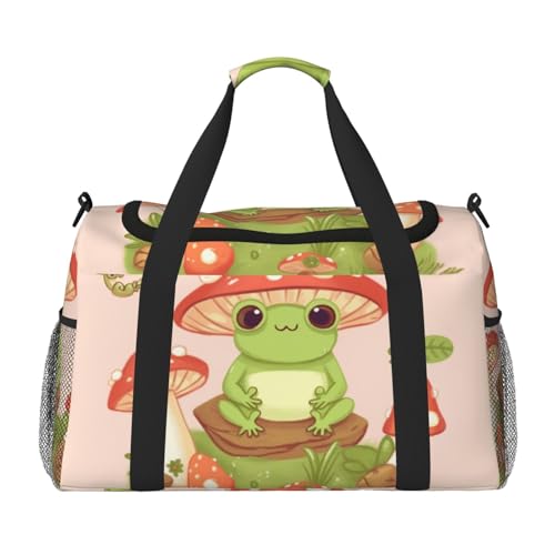 Reisetasche, leicht, wasserdicht, Tragetasche, faltbar, Wochenendtasche, Übernachtungstasche, niedliche Frösche und Pilze, Sport, Turnbeutel für Damen und Herren, Schwarz, Einheitsgröße Reisetasche, leicht, wasserdicht, Tragetasche, faltbar, Wochenendtasche, Übernachtungstasche, niedliche Frösche und Pilze, Sport, Turnbeutel für Damen und Herren, Schwarz, Einheitsgröße von LDTVSFZQ