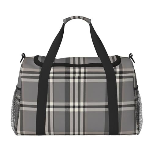 Reisetasche, leicht, wasserdicht, faltbar, Wochenendtasche, Übernachtungstasche, Grau, kariert, für Damen und Herren, Schwarz, Einheitsgröße, Schwarz, Talla única von LDTVSFZQ