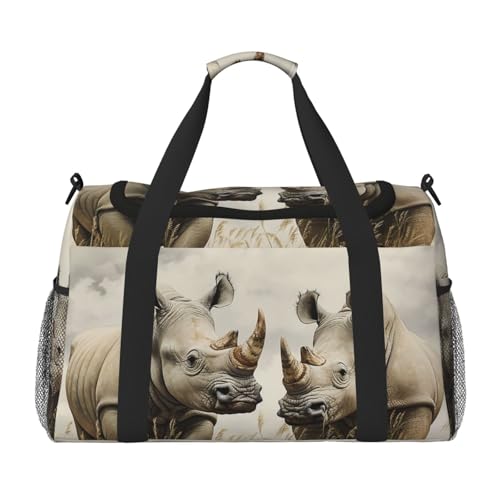 Reisetasche, leicht, wasserdicht, faltbar, Wochenendtasche, zwei Nashörner, Sporttasche für Damen und Herren, Schwarz, Einheitsgröße, Schwarz, Talla única Reisetasche, leicht, wasserdicht, faltbar, Wochenendtasche, zwei Nashörner, Sporttasche für Damen und Herren, Schwarz, Einheitsgröße, Schwarz, Talla única von LDTVSFZQ