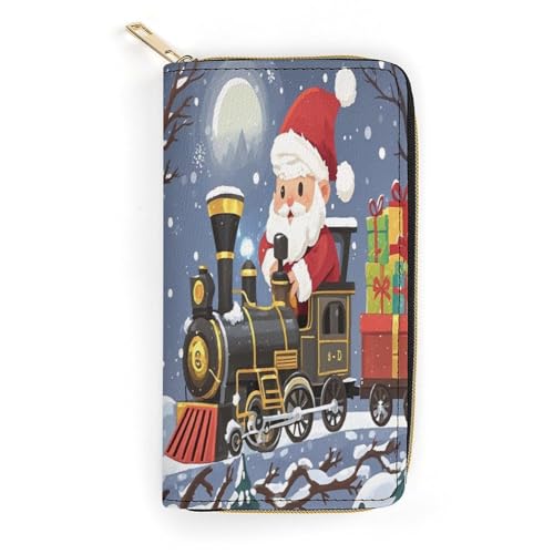 Santa's Train Slim Thin Credit Card Wallet, PU Leather Bifold Cash Wallet, Zipper Coin Pocket ID Window Wallet Storage Bag Wallet Coin Purse Pouch Change Holder Small with Zipper for Men And Women von LDTVSFZQ