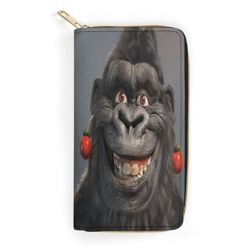 Smiling Gorilla Photo Slim Thin Credit Card Wallet, PU Leather Bifold Cash Wallet, Zipper Coin Pocket ID Window Wallet Storage Bag Wallet Wallet Coin Purse Pouch Change Holder Small with Zipper for von LDTVSFZQ