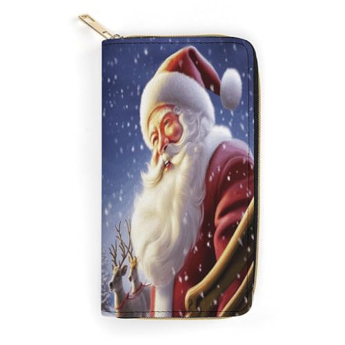 Smiling Santa Claus Slim Thin Credit Card Wallet, PU Leather Bifold Cash Wallet, Zipper Coin Pocket ID Window Wallet Storage Bag Wallet Wallet Coin Purse Pouch Change Holder Small with Zipper for Men von LDTVSFZQ