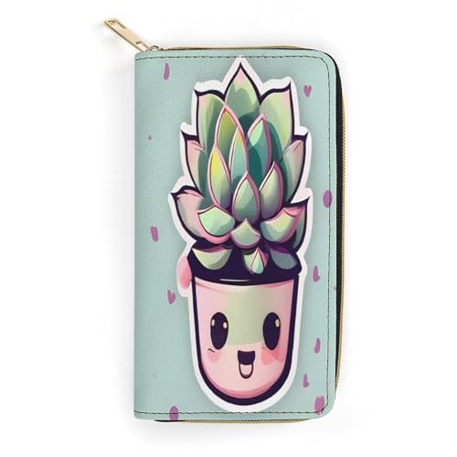 Smiling Succulents Slim Thin Credit Card Wallet, PU Leather Bifold Cash Wallet, Zipper Coin Pocket ID Window Wallet Storage Bag Wallet Wallet Coin Purse Pouch Change Holder Small with Zipper for Men von LDTVSFZQ