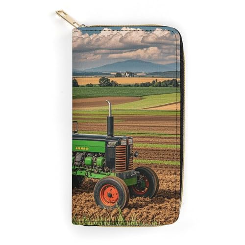 Tractor Farm Slim Thin Credit Card Wallet, PU Leather Bifold Cash Wallet, Zipper Coin Pocket ID Window Wallet Storage Bag Wallet Wallet Coin Purse Pouch Change Holder Small with Zipper for Men And von LDTVSFZQ
