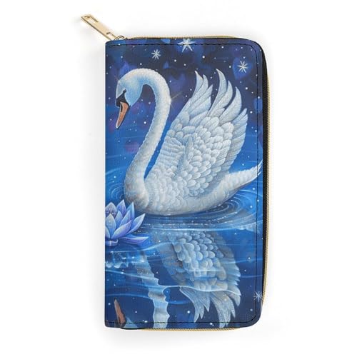Two White Swans Slim Thin Credit Card Wallet, PU Leather Bifold Cash Wallet, Zipper Coin Pocket ID Window Wallet Storage Bag Wallet Coin Purse Pouch Change Holder Small with Zipper for Men And Women von LDTVSFZQ