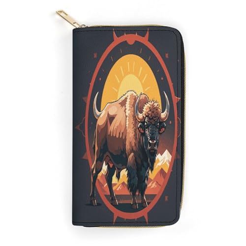 Wild American Bison Mountains Slim Thin Credit Card Wallet PU Leather Bifold Cash Wallet Zipper Coin Pocket ID Window Wallet Storage Bag Wallet Coin Purse Pouch Change Holder Small with Zipper for M von LDTVSFZQ