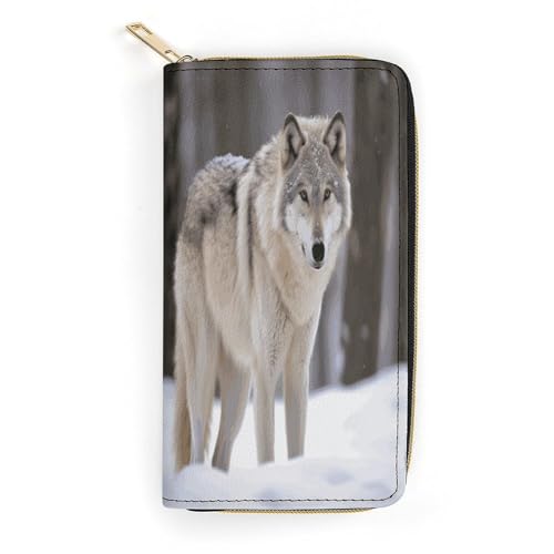 Wolf in The Snow Slim Thin Credit Card Wallet, PU Leather Bifold Cash Wallet, Zipper Coin Pocket ID Window Wallet Storage Bag Wallet Coin Purse Pouch Change Holder Small with Zipper for Men And Women von LDTVSFZQ
