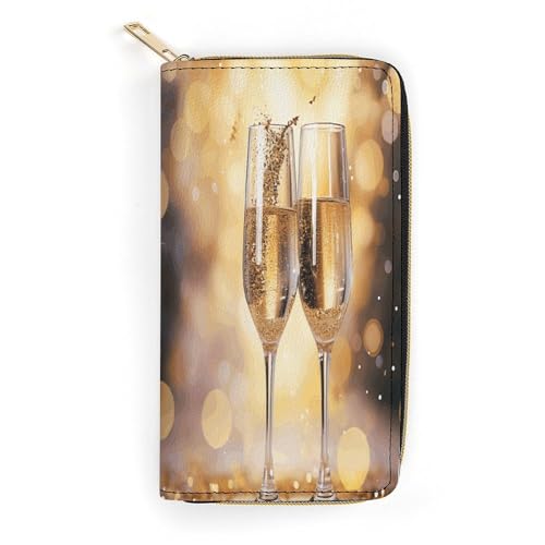 Zwei Gläser Champagner Slim Thin Kreditkartenetui PU-Leder Bifold Cash Wallet Reißverschluss Münzfach Ausweisfenster Geldbörse Aufbewahrungstasche Geldbörse Münzgeldbörse Kleingeldhalter klein mit von LDTVSFZQ