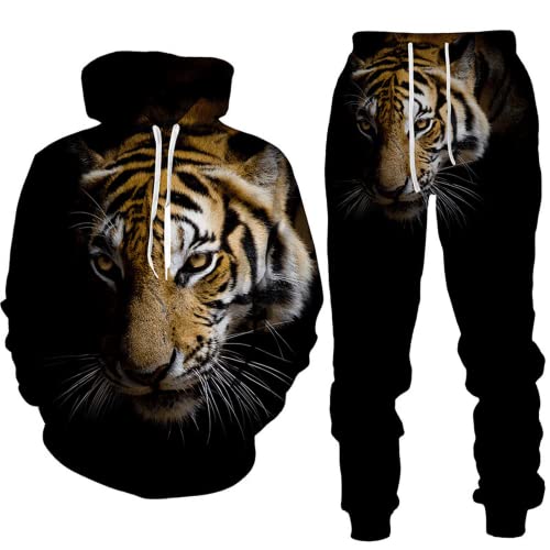 LDWAY Tier 3D Tiger Löwe Gedruckt Herren Kapuzenpullover Set Männer Sportswear Trainingsanzug Langarm Anzug Unisex Sweatshirts Hoody + Hose Sets (style-b,M) von LDWAY