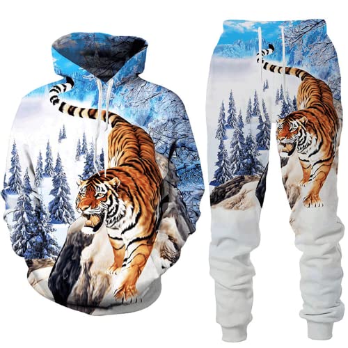 LDWAY Tier 3D Tiger Löwe Gedruckt Herren Kapuzenpullover Set Männer Sportswear Trainingsanzug Langarm Anzug Unisex Sweatshirts Hoody + Hose Sets (style-c,6XL) von LDWAY