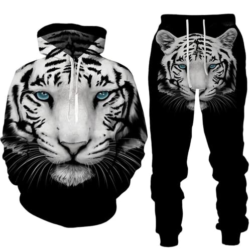 LDWAY Tier 3D Tiger Löwe Gedruckt Herren Kapuzenpullover Set Männer Sportswear Trainingsanzug Langarm Anzug Unisex Sweatshirts Hoody + Hose Sets (style-d,L) von LDWAY