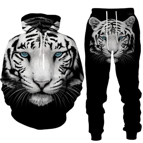 LDWAY Tier 3D Tiger Löwe Gedruckt Herren Kapuzenpullover Set Männer Sportswear Trainingsanzug Langarm Anzug Unisex Sweatshirts Hoody + Hose Sets (style-d,XL) von LDWAY