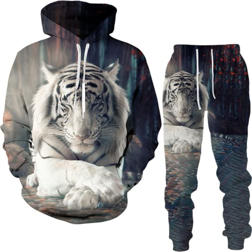 LDWAY Tier 3D Tiger Löwe Gedruckt Herren Kapuzenpullover Set Männer Sportswear Trainingsanzug Langarm Anzug Unisex Sweatshirts Hoody + Hose Sets (style-g,4XL) von LDWAY