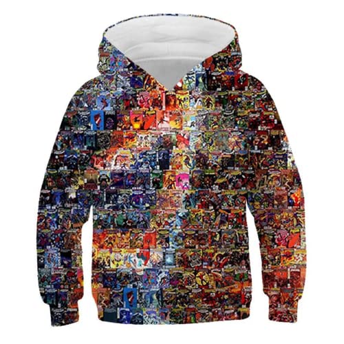 LDWAY Unisex Kinder Jungen Mädchen Kapuzenpullover 3D Grafik Drucken Langarm Pullover Casual Frühling Herbst Winter 5-13 Jahre (D,110) von LDWAY