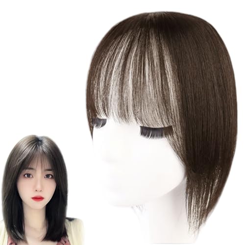 10 Zoll Haar-Topper for Frauen 100% Echthaar-Toupet Mit Pony Glatte Haarteile 10 X 12 Cm Perücken Mit Seidenbasis Clip-In-Haarverlängerung for Dünner Werdendes Haar(Brown) von LDXEQIZ