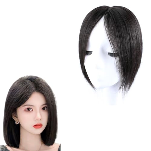 100% Echthaar Haarteile Elegantes Haar-Topper for Damen, 10 X 12 Cm Seidenbasis Clip-In-Perücke for Leichten Haarausfall/dünner Werdendes Haar/graues Haar(Black,30cm) von LDXEQIZ