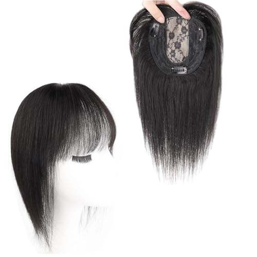 100% Echthaar-Haarteile Mit Pony Elegantes Haar-Topper for Damen, 5 X 5 Zoll Basis-Clip-in-Top-Perücke for Dünner Werdendes Haar/graues Haar, Natürliche Schwarze Haarverlängerungen(12 inch) von LDXEQIZ