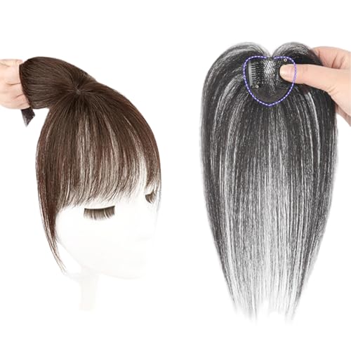 Clip-in-Pony for Damen 100% Echthaar-Topper Mit Pony 360° 3D-Cover-Haarteile Clip-in-Toupet Pony-Haarverlängerungen for Den Täglichen Gebrauch(Brown) von LDXEQIZ