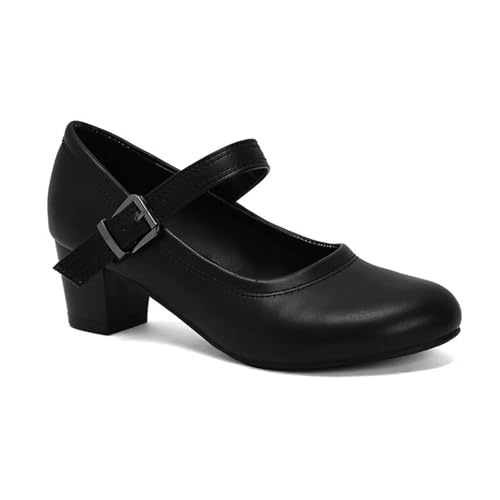 Dirndl Schuhe Mit Absatz Damen PU-Leder Pumps Round Toe Trachtenschuhe Vintage Mittelalterliche Brautschuhe Große Größe High Heel Für Hochzeiten/Oktoberfest/Party(Black,39 EU) von LDXEQIZ