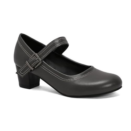 Dirndl Schuhe Mit Absatz Damen PU-Leder Pumps Round Toe Trachtenschuhe Vintage Mittelalterliche Brautschuhe Große Größe High Heel Für Hochzeiten/Oktoberfest/Party(Gray,41 EU) von LDXEQIZ