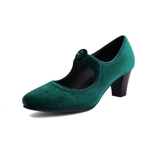 Dirndl Schuhe Mit Absatz Damen Round Toe Pumps Wildleder Trachtenschuhe Vintage Mittelalterliche Brautschuhe Große Größe Tanzschuhe Elegant High Heel Mit Knöchelriemen(Green,38 EU) von LDXEQIZ