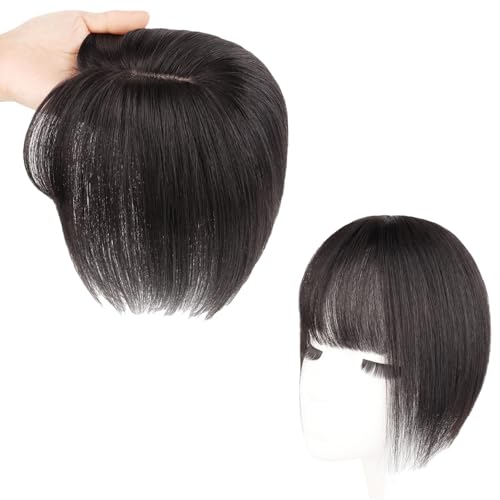 Dunkelbraune Haar-Topper for Frauen Toupet Aus Echtem Menschenhaar Mit Pony, 3 X 5 Zoll Basis Zum Anklipsen Von Perücken Haarteile for Dünner Werdendes Haar, Graues Haar(8 inch) von LDXEQIZ
