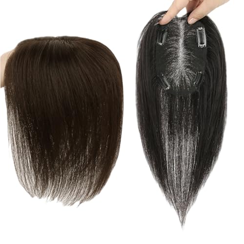 Eleganter Glatter Haar-Topper for Dünner Werdendes Haar 100% Echthaarteile for Frauen Clip-In-Perücken Mit Seidenbasis Stufenhaarverlängerungen for Den Täglichen Gebrauch(Brown,30cm) von LDXEQIZ