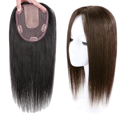 Elegantes Haarteil for Damen Haar-Topper Aus 100% Echthaar 5 X 6 Zoll Clip-In-Toupet Mit Seidenbasis 45 Cm Haarverlängerung Bei Haarausfall/Dünner Werdendem Haar/Grauem Haar(Brown) von LDXEQIZ