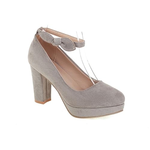 Große Größe Pumps Damen Wildleder Trachtenschuhe Oktoberfest Dirndl Schuhe Plateau Tanzschuhe Mit Blockabsatz Festliche Party Absatzschuhe Mit Knöchelriemen(Gray,37 EU) von LDXEQIZ